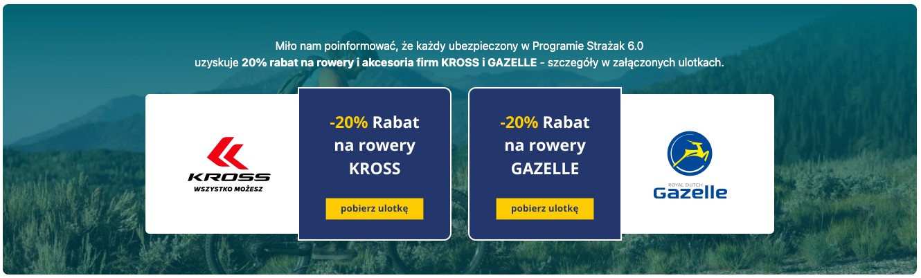 29 - 05 - 2025 - Miło nam poinformować, że każdy ubezpieczony w Programie Strażak 6.0 20% rabat na rowery i akcesoria firm KROSS i GAZELLE - szczegóły w załączonych ulotkach (...)