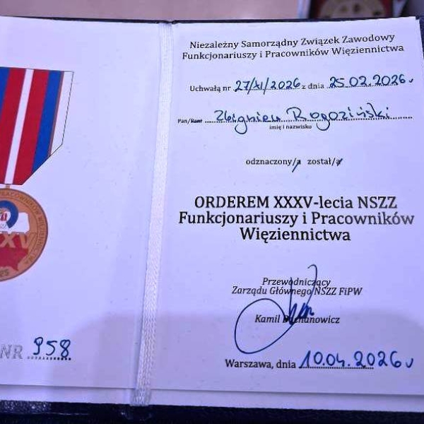 26 - 04 - 2026 - Przewodniczący Wielkopolskiego Zarządu Wojewódzkiego NSZZPP brał udział w uroczystych Okręgowych obchodach XXXV lecie NSZZFiPW (...)